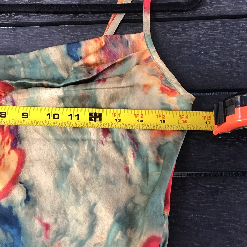 Micas Watercolor Print Ruched Drawstring Multi Color Mini Slip Dress - Picture 15 of 16
